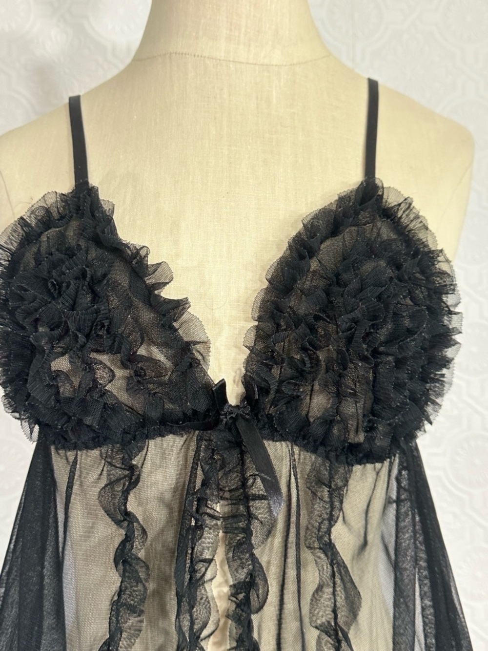 Sheer Ruffle Babydoll Chemise - Black - Picture 2 of 4